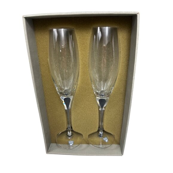 Orrefors Intermezzo Champagne Flutes 250ml Erika Lagerbielke Design Black Stem - Picture 1 of 7